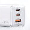 USAMS Ładowarka sieciowa 2xUSB-C+1xUSB 65W(only head) GaN PD3.0 +QC3.0 Fast Charging biały/white Sandru Series CC180TC02 (US-CC180)